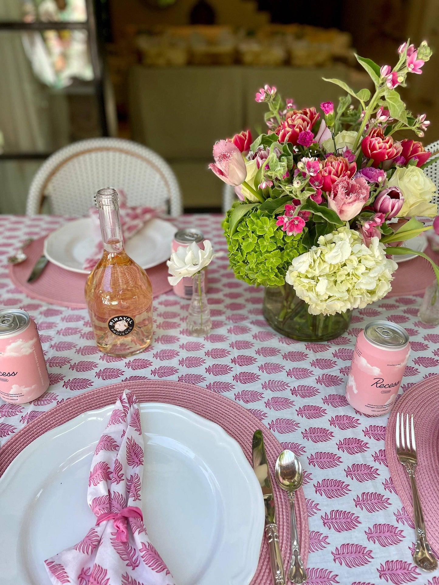 Fabricrush Taffy Pink Hand Block Printed Cotton Tablecloth: 4 Seater 60X60