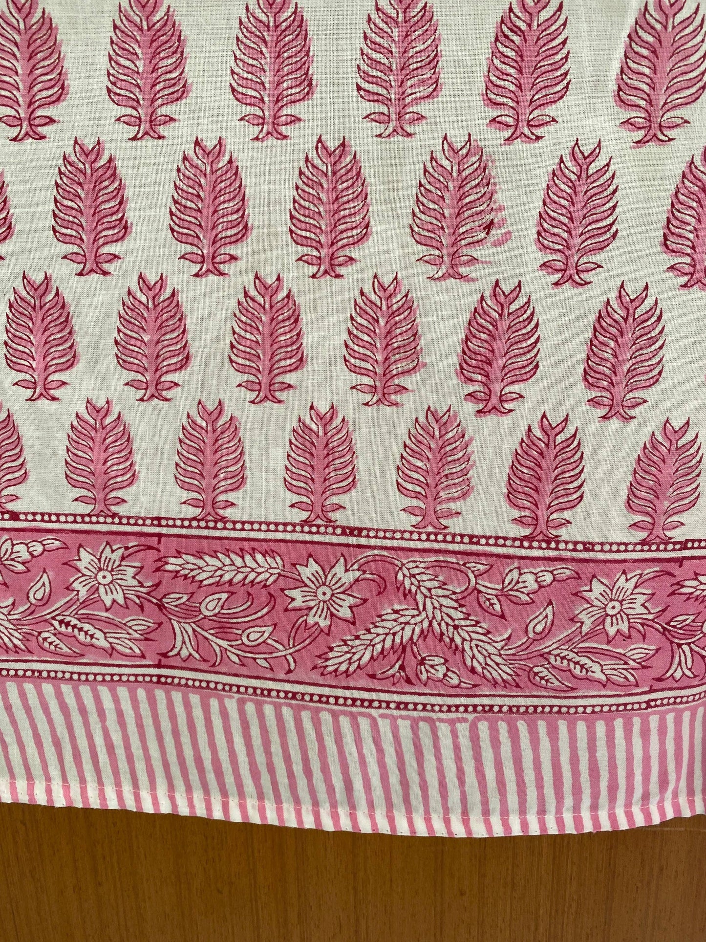 Fabricrush Taffy Pink Hand Block Printed Cotton Tablecloth: 4 Seater 60X60