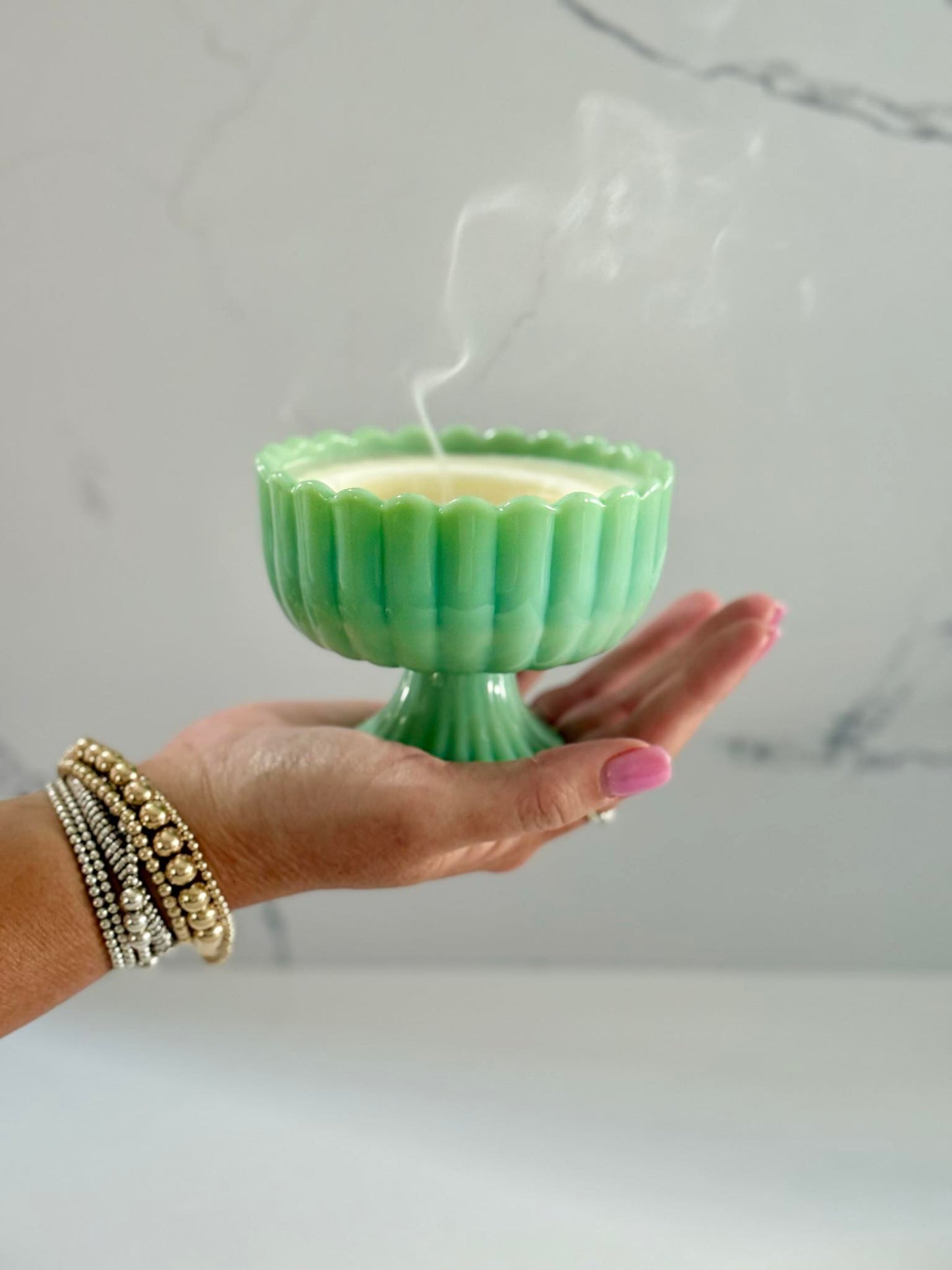 Melton Candle Company Jadeite Glass Candle