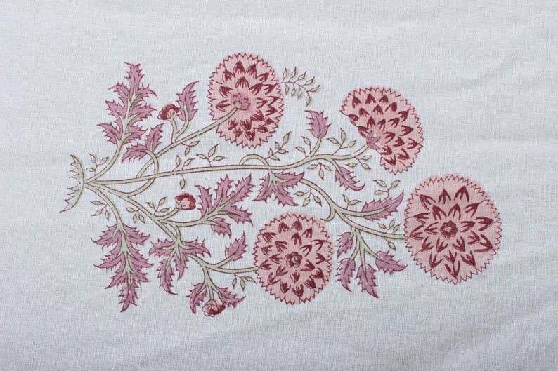 Tablecloth Salmon Pink Indian Hand Block Floral Printed: 8 Seater 70x108