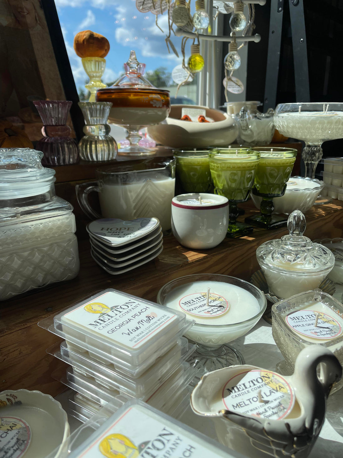 Vintage candles displayed in the Nashville Farmers Market