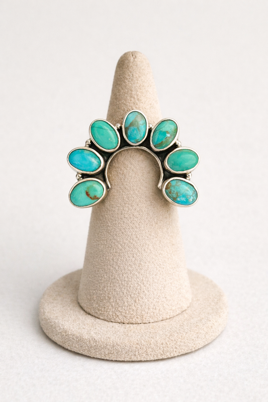 Turquoise Cluster Crescent Ring – Adjustable