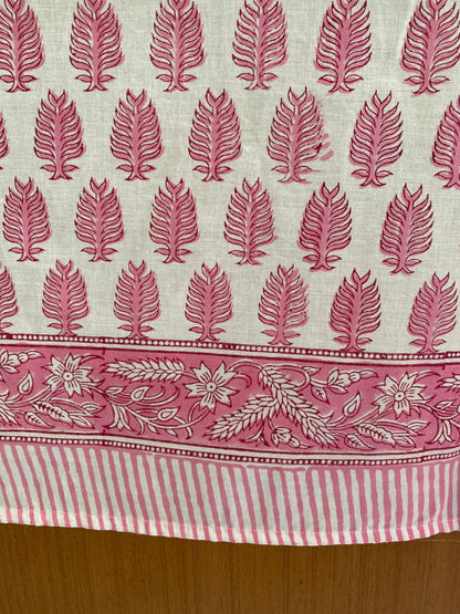 Fabricrush Taffy Pink Hand Block Printed Cotton Tablecloth: 4 Seater 60X60