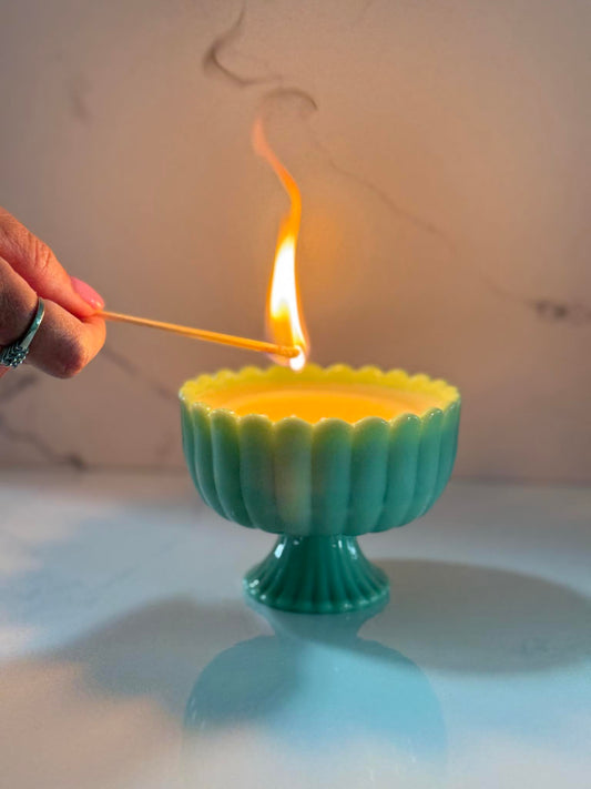 Melton Candle Company Jadeite Glass Candle