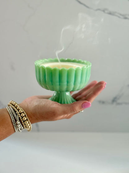 Melton Candle Company Jadeite Glass Candle