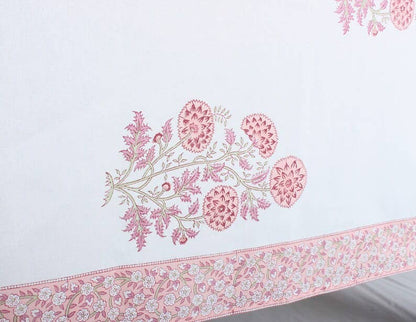 Tablecloth Salmon Pink Indian Hand Block Floral Printed: 8 Seater 70x108