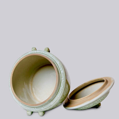 Green and White Porcelain Scrolling Peony Lug Jar Candle